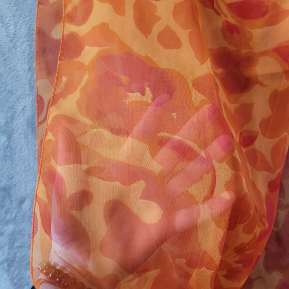 Womens Sheer Skirt Orange‎ Red Floral Chiffon Midi Coverup Boho Vacation Vibe - Picture 3 of 5